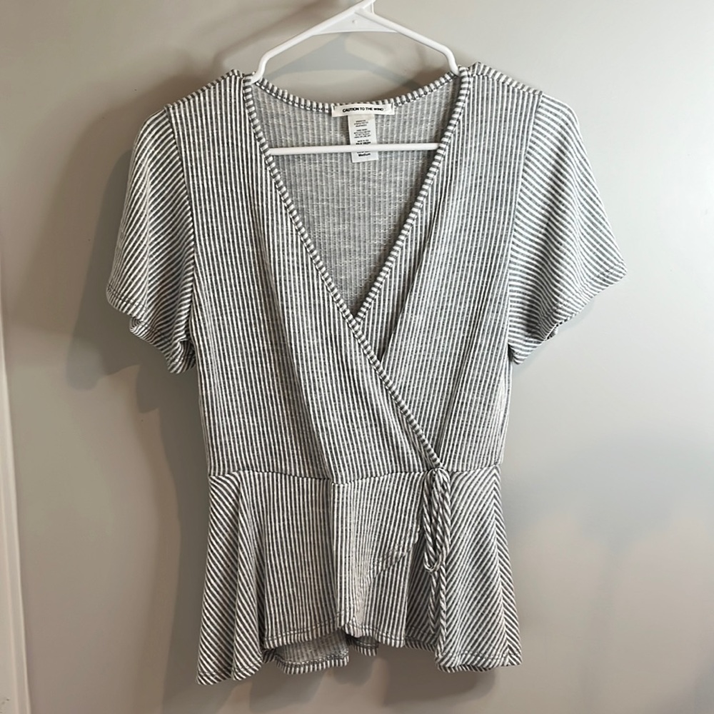 Gray and white striped top
